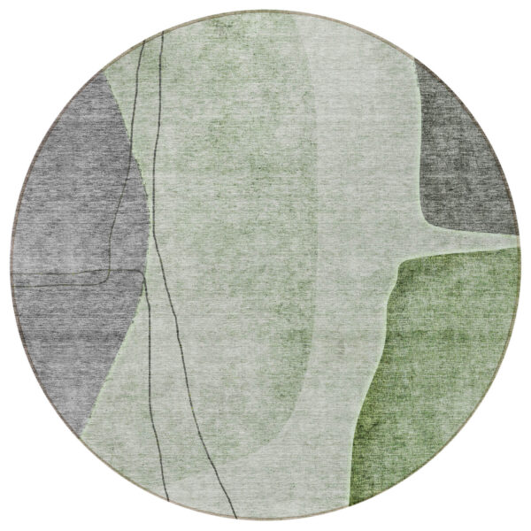 8' Green Olive Green And Gray Round Abstract Washable Indoor Outdoor Area Rug