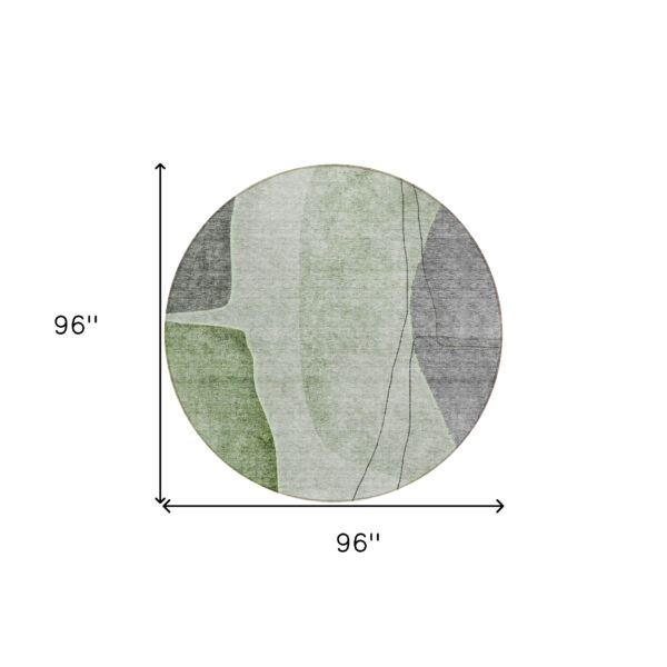 8' Green Olive Green And Gray Round Abstract Washable Indoor Outdoor Area Rug
