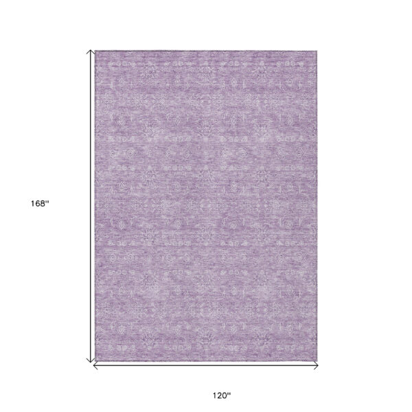 10' X 14' Lavender Lilac And Ivory Floral Washable Indoor Outdoor Area Rug