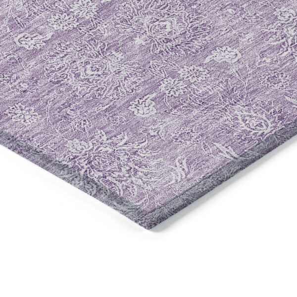 10' X 14' Lavender Lilac And Ivory Floral Washable Indoor Outdoor Area Rug