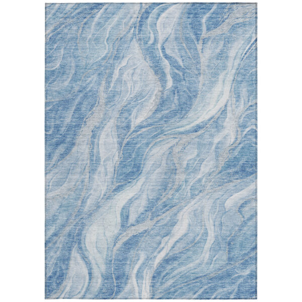 9' X 12' Denim Blue And Sky Blue Abstract Washable Indoor Outdoor Area Rug