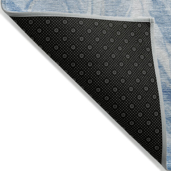 9' X 12' Denim Blue And Sky Blue Abstract Washable Indoor Outdoor Area Rug