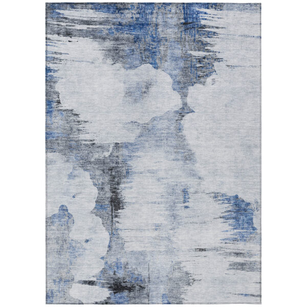 8' X 10' Navy Blue And Ivory Abstract Washable Indoor Outdoor Area Rug