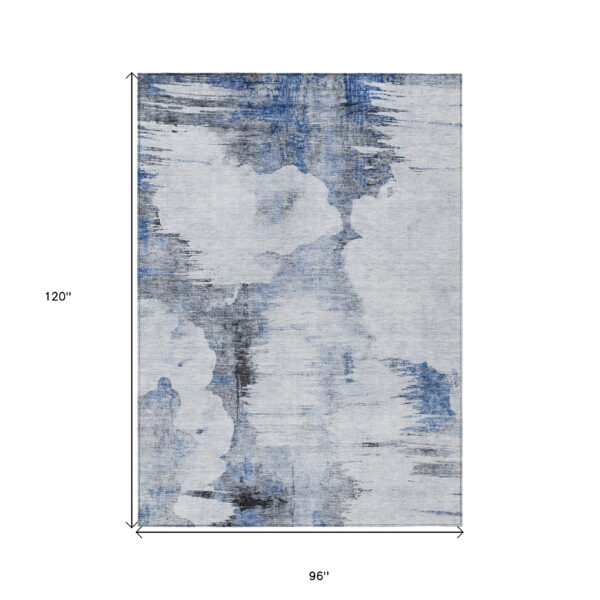 8' X 10' Navy Blue And Ivory Abstract Washable Indoor Outdoor Area Rug