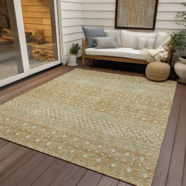 8' X 10' Copper Ivory And Olive Green Tribal Washable Indoor Outdoor Area Rug