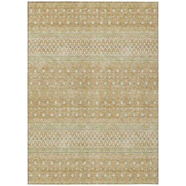 8' X 10' Copper Ivory And Olive Green Tribal Washable Indoor Outdoor Area Rug
