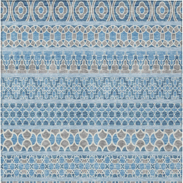 8' X 10' Sky Blue And Denim Blue Quatrefoil Washable Indoor Outdoor Area Rug