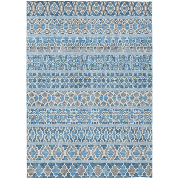 8' X 10' Sky Blue And Denim Blue Quatrefoil Washable Indoor Outdoor Area Rug