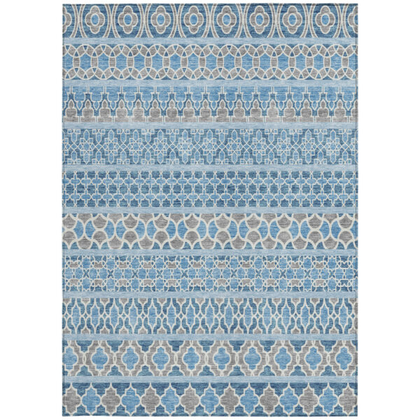 8' X 10' Sky Blue And Denim Blue Quatrefoil Washable Indoor Outdoor Area Rug