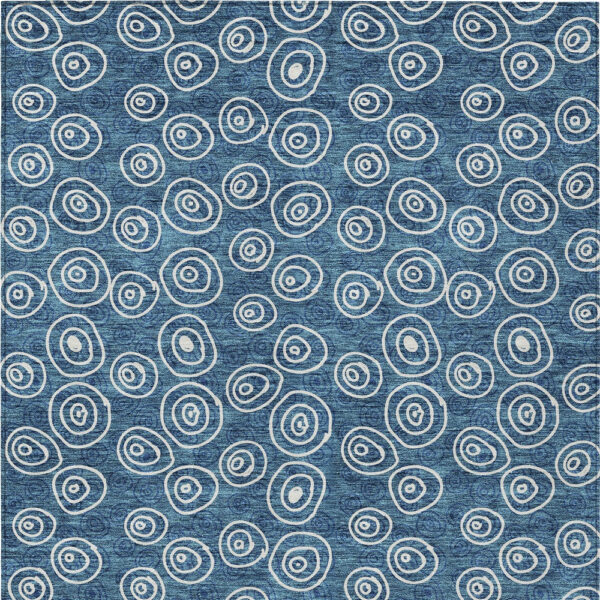 3' X 5' Navy Blue And Ivory Geometric Washable Indoor Outdoor Area Rug