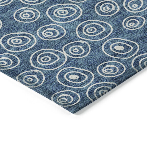 3' X 5' Navy Blue And Ivory Geometric Washable Indoor Outdoor Area Rug