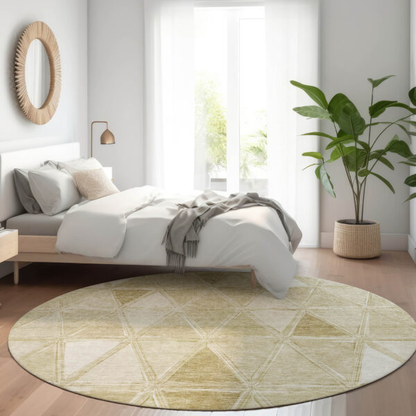 8' Khaki Beige And Tan Round Geometric Washable Indoor Outdoor Area Rug