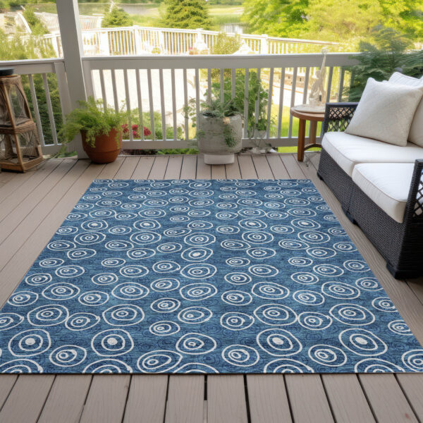 3' X 5' Navy Blue And Ivory Geometric Washable Indoor Outdoor Area Rug