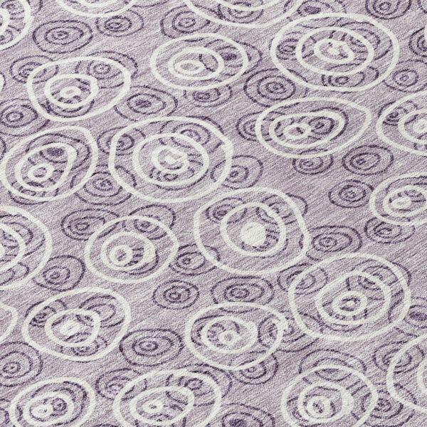 8' Lavender Purple And Ivory Round Geometric Washable Indoor Outdoor Area Rug