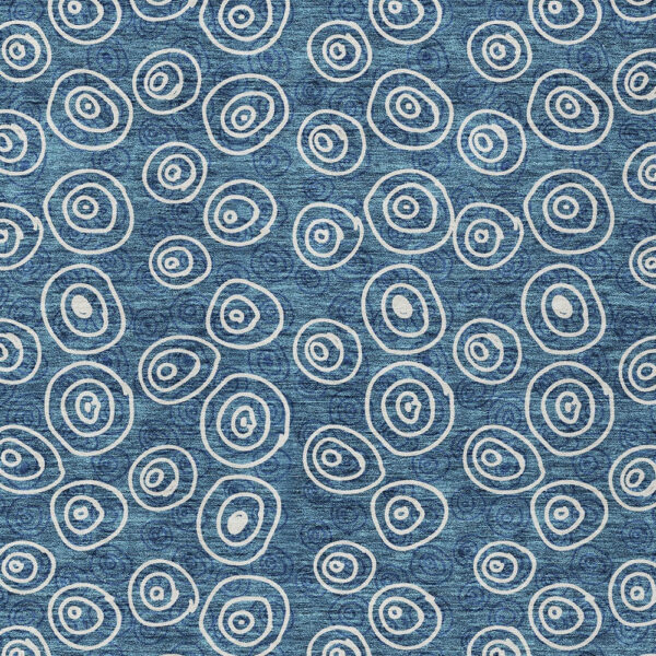 3' X 5' Navy Blue And Ivory Geometric Washable Indoor Outdoor Area Rug