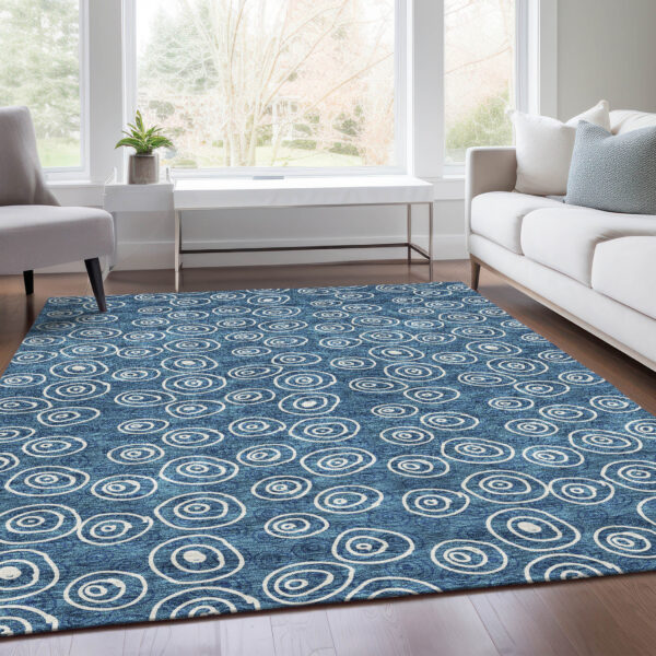 3' X 5' Navy Blue And Ivory Geometric Washable Indoor Outdoor Area Rug