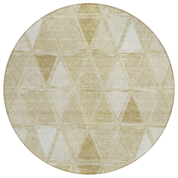 8' Khaki Beige And Tan Round Geometric Washable Indoor Outdoor Area Rug