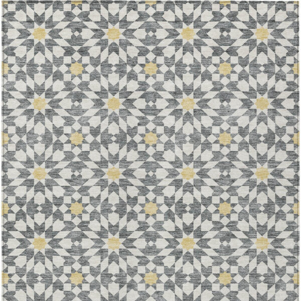 10' X 14' Gray Ivory And Gold Floral Medallion Washable Indoor Outdoor Area Rug