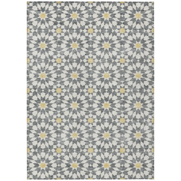 10' X 14' Gray Ivory And Gold Floral Medallion Washable Indoor Outdoor Area Rug