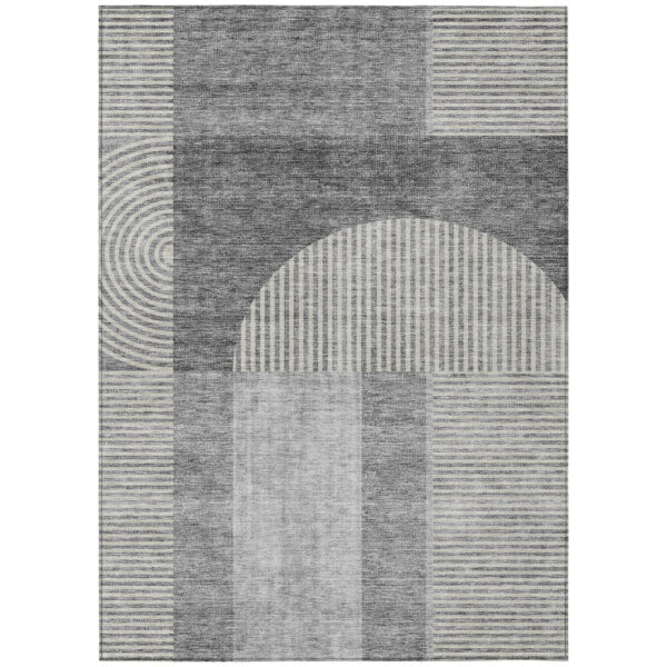 3' X 5' Gray Silver And Charcoal Geometric Washable Indoor Outdoor Area Rug