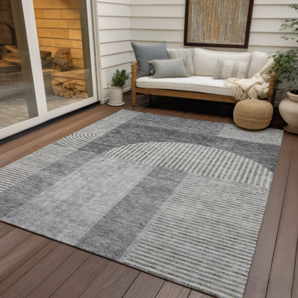 3' X 5' Gray Silver And Charcoal Geometric Washable Indoor Outdoor Area Rug