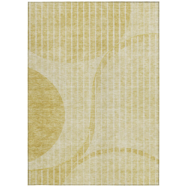 10' X 14' Gold Wheat And Ivory Striped Washable Indoor Outdoor Area Rug