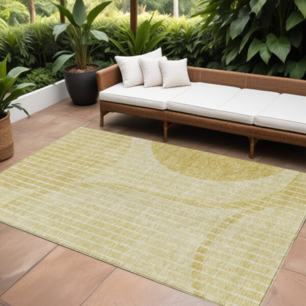 10' X 14' Gold Wheat And Ivory Striped Washable Indoor Outdoor Area Rug