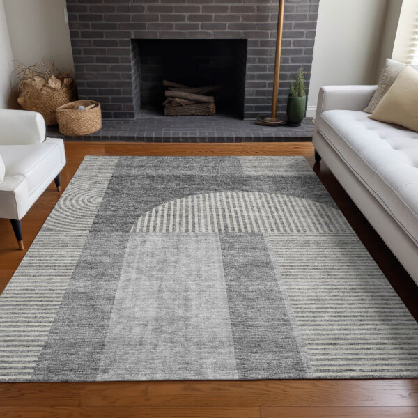 3' X 5' Gray Silver And Charcoal Geometric Washable Indoor Outdoor Area Rug