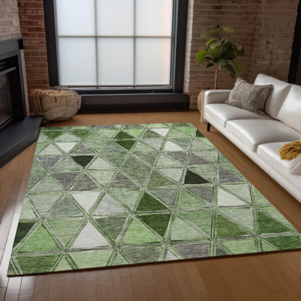 3' X 5' Green And Fern Green Geometric Washable Indoor Outdoor Area Rug