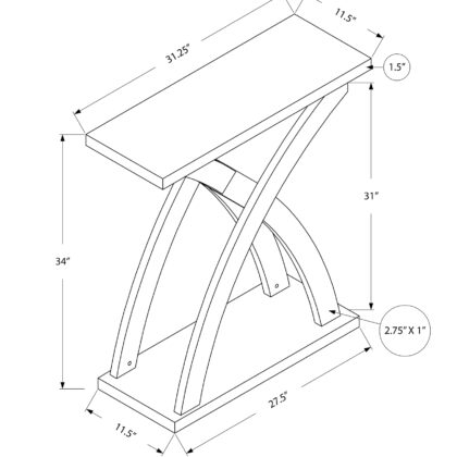 31" Espresso Cross Leg Console Table With Shelves