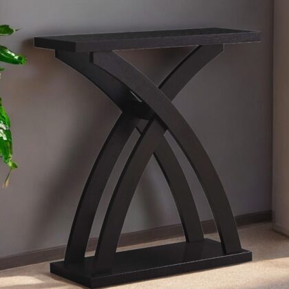 31" Espresso Cross Leg Console Table With Shelves
