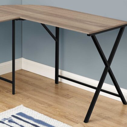55" Taupe and Black L Shape Computer Desk