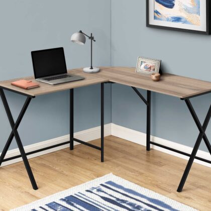 55" Taupe and Black L Shape Computer Desk