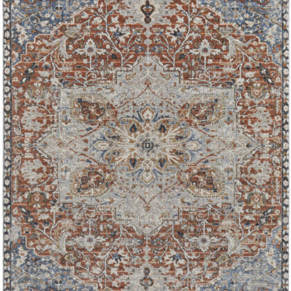 8' X 10' Orange Ivory And Blue Floral Power Loom Area Rug With Fringe