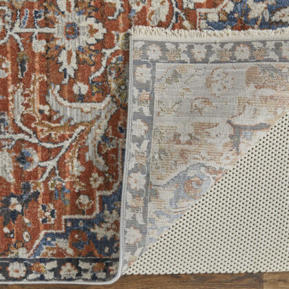 8' X 10' Orange Ivory And Blue Floral Power Loom Area Rug With Fringe