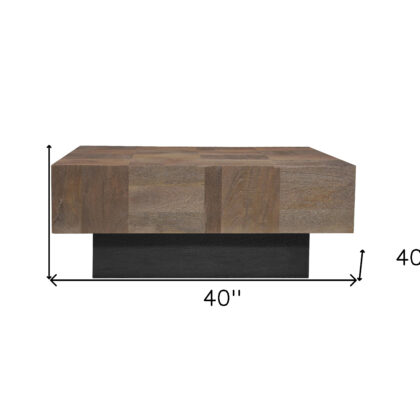 40" Dark Brown And Black Solid Wood Square Coffee Table