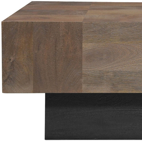 40" Dark Brown And Black Solid Wood Square Coffee Table