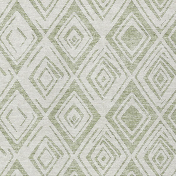 8' X 10' Artichoke Green And Ivory Geometric Washable Indoor Outdoor Area Rug