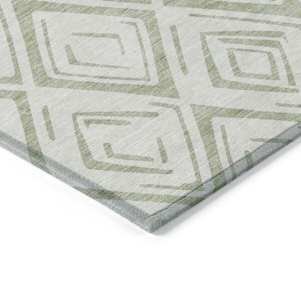 8' X 10' Artichoke Green And Ivory Geometric Washable Indoor Outdoor Area Rug