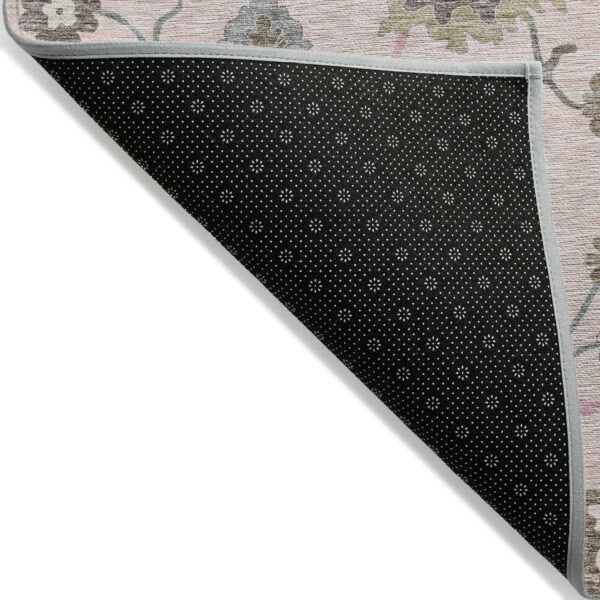 8' Pink Ivory And Chocolate Round Floral Washable Indoor Outdoor Area Rug
