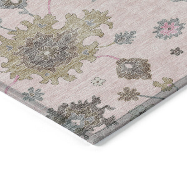 8' Pink Ivory And Chocolate Round Floral Washable Indoor Outdoor Area Rug