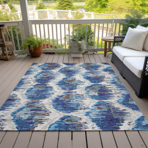 8' X 10' Denim Blue And Sky Blue Abstract Washable Indoor Outdoor Area Rug