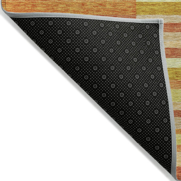 8' X 10' Orange Salmon And Lime Green Striped Washable Indoor Outdoor Area Rug