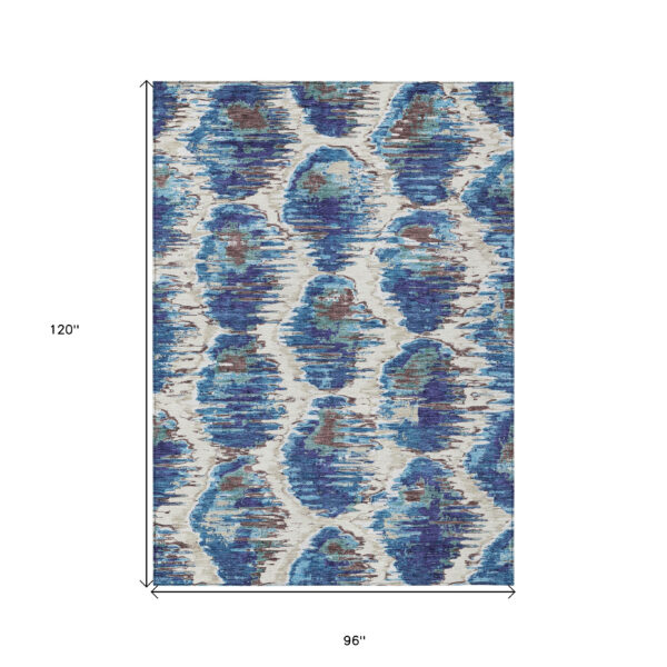 8' X 10' Denim Blue And Sky Blue Abstract Washable Indoor Outdoor Area Rug