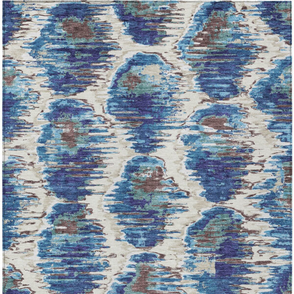 8' X 10' Denim Blue And Sky Blue Abstract Washable Indoor Outdoor Area Rug
