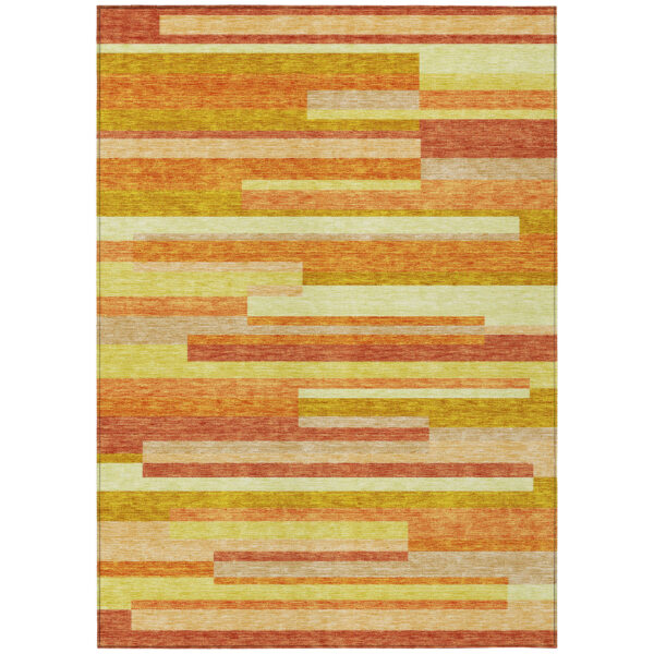 8' X 10' Orange Salmon And Lime Green Striped Washable Indoor Outdoor Area Rug