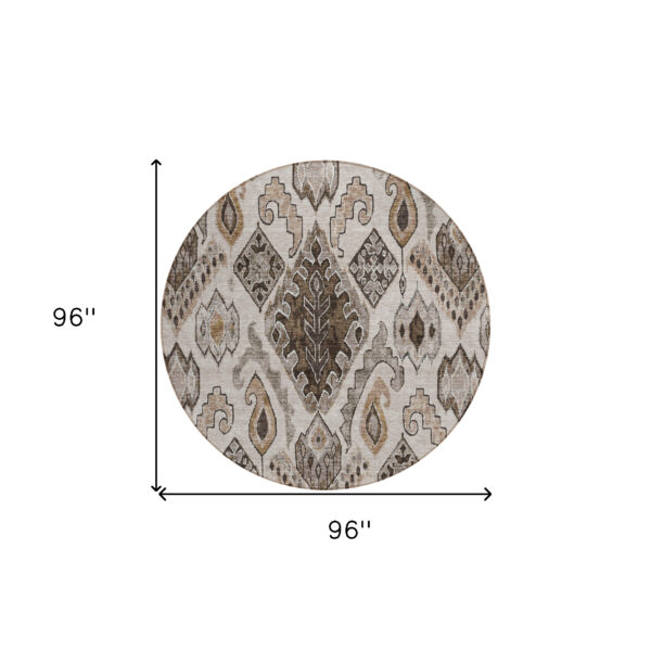 8' Brown And Beige Round Moroccan Washable Indoor Outdoor Area Rug