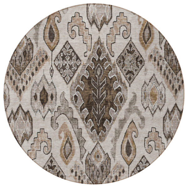 8' Brown And Beige Round Moroccan Washable Indoor Outdoor Area Rug