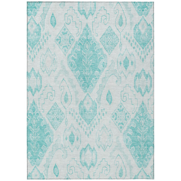 9' X 12' Teal Blue Aqua And Ivory Moroccan Washable Indoor Outdoor Area Rug