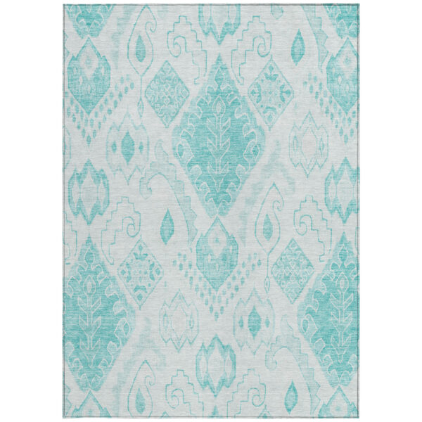 9' X 12' Teal Blue Aqua And Ivory Moroccan Washable Indoor Outdoor Area Rug